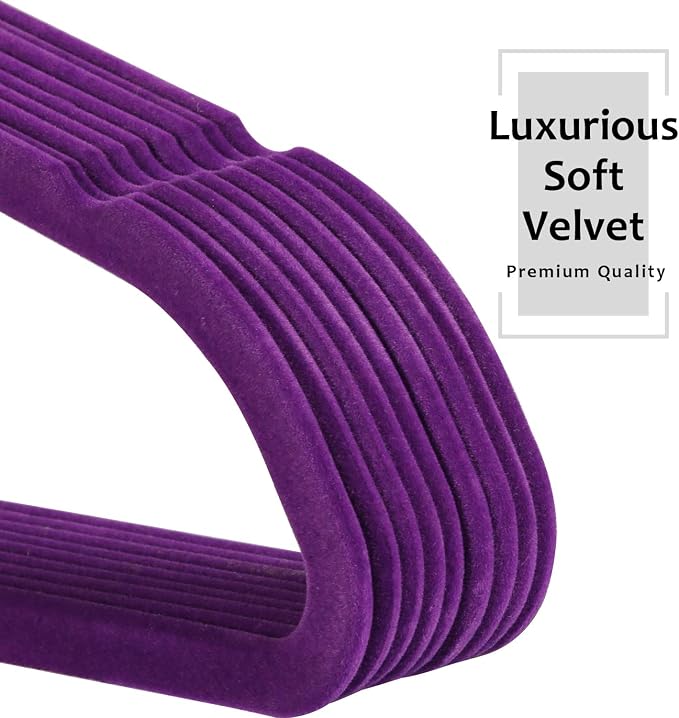 VECELO Premium Velvet Clothes Hangers Suit Heavy Duty (100 Pack)-Non Slip & Space-Saving with 12 Finger Clips & 2Tie Rack Excellent for Men and Women,Dark Purple