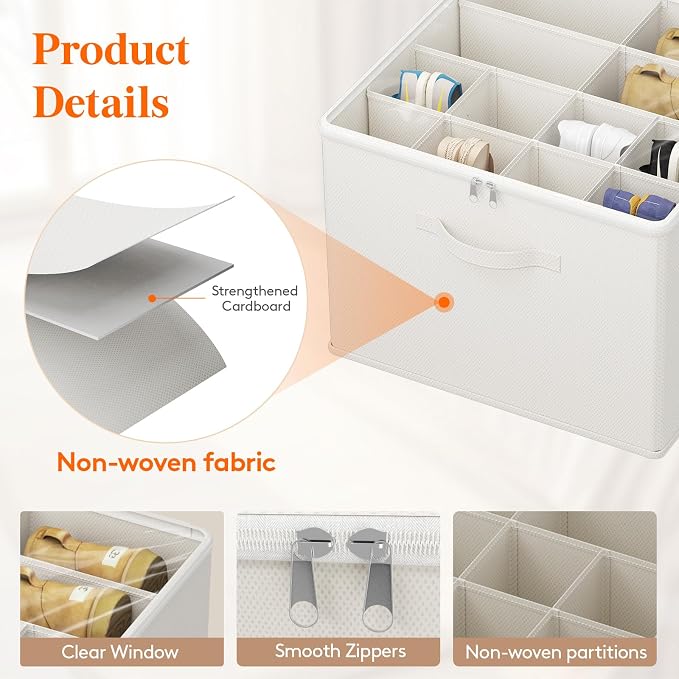 Lifewit Shoe Storage Organizer for Closet, Fabric Large Shoe Box Storage Containers with Clear Cover, Foldable Bins for Boots Heels Sneakers Fits 36-48 Pairs (Each 12-16 Pairs) 3 Pack White