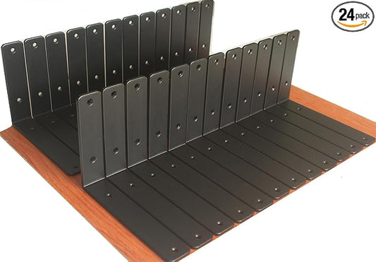 24 Pack - L 8" x H 6" x W1.5, 5mm Thick Black L Shelf Bracket, Iron Shelf Brackets, Metal Shelf Brackets, Floating Shelf, Shelf Supports with Screws