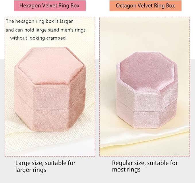 WantGor Velvet Jewelry Ring Box, 3 Slots Hexagon Ring Gift Box Ring Holder | Vintage Ring Display Case for Wedding Ceremony Proposal Engagement (Ocean Blue, 3 Slots)