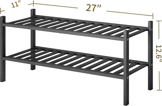 Shoe Rack, 2-Tier Bamboo Stackable Shoe Shelf Storage Organizer, Shoe Stand for Closet, Entryway and Hallway