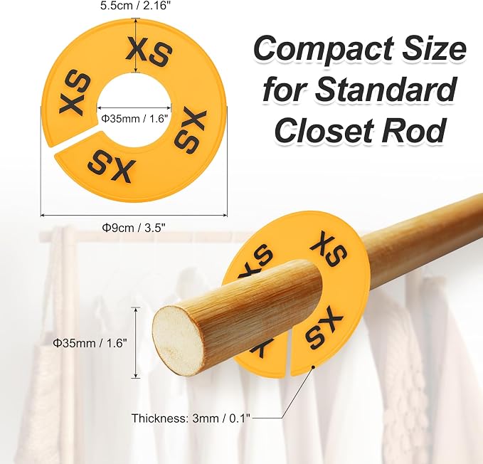 PATIKIL Clothes Dividers for Hanging Clothes, 40 Pack 8 Sizes Round Pre-written Clothing Rack Dividers Size Mark Label Sorting Separator for Closet, Orange