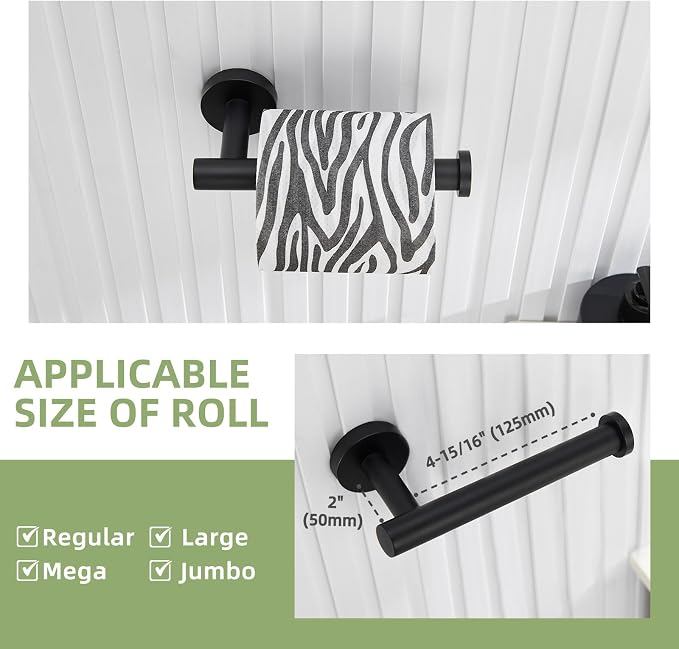Bathroom Hardware Set 4-Piece Matte Black, Angle Simple Stainless Steel Bathroom Accessories with Towel Hook x 2, Toilet Paper Holder and Rotary Towel Ring, Wall Mount