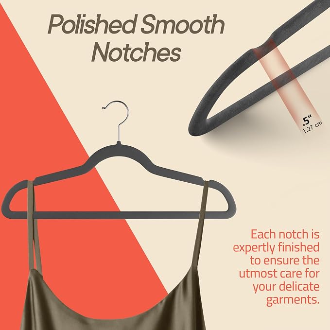 Gray Velvet Hangers 50 Pack – 360° Swivel Hook, Non-Slip and Space Saving Hangers, Heavy-Duty 11 lbs Weight Capacity - Smooth Velvet Finish for Crease-Free Clothes and Effortless Closet Organization
