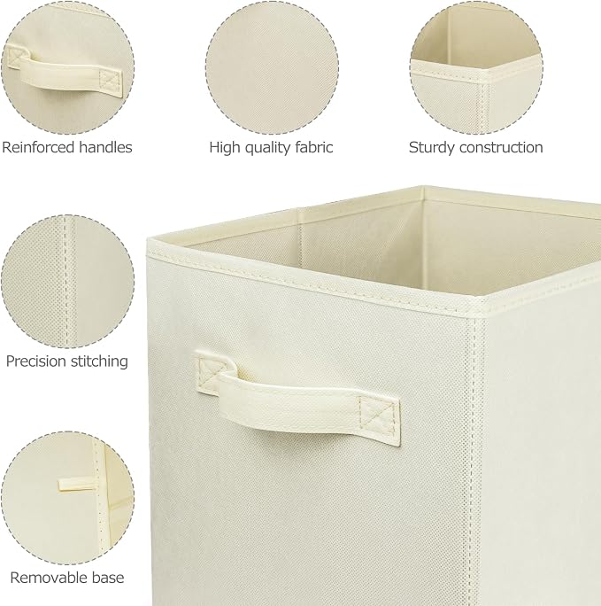 3 Pcs Storage Cubes, 10.5 Inch Collapsible Storage Bins, Fabric Foldable Bins for Organization, Durable Storage Bins for Closet, Shelves, Offices (Beige)