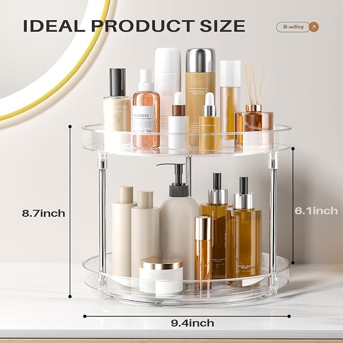 2 Pack 2 Tier Lazy Susan Turntable Organizer, Clear Rotating Lazy Susan, Spice Rack for Cabinet, Makeup and Perfume Organizer for Vanity, Counter Organizer Tray for Kitchen, Bathroom