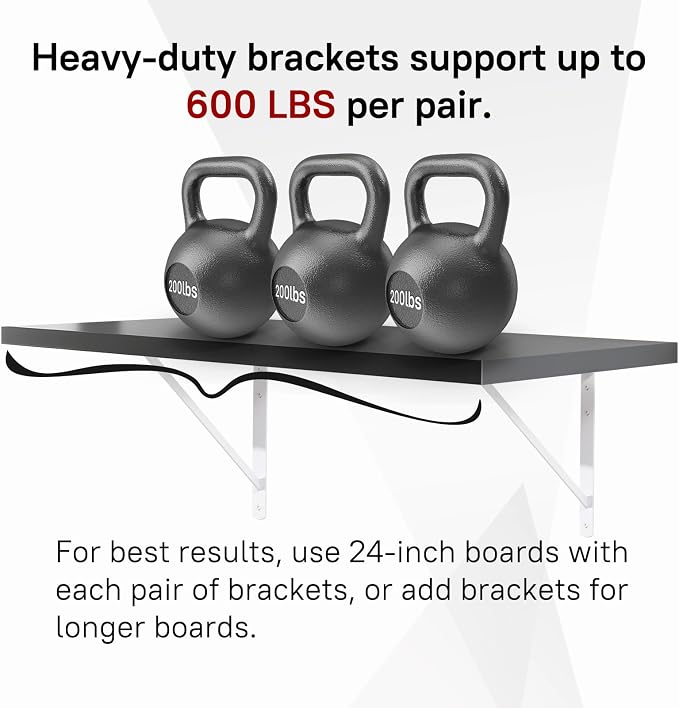 HOME MASTER HARDWARE 20 x 13 inch Heavy Duty Shelf Brackets, 4-Pack White Metal L Brackets - 90 Degree Angle Supports for Wall Mounted Wood Shelving, Floating Shelves with Screws