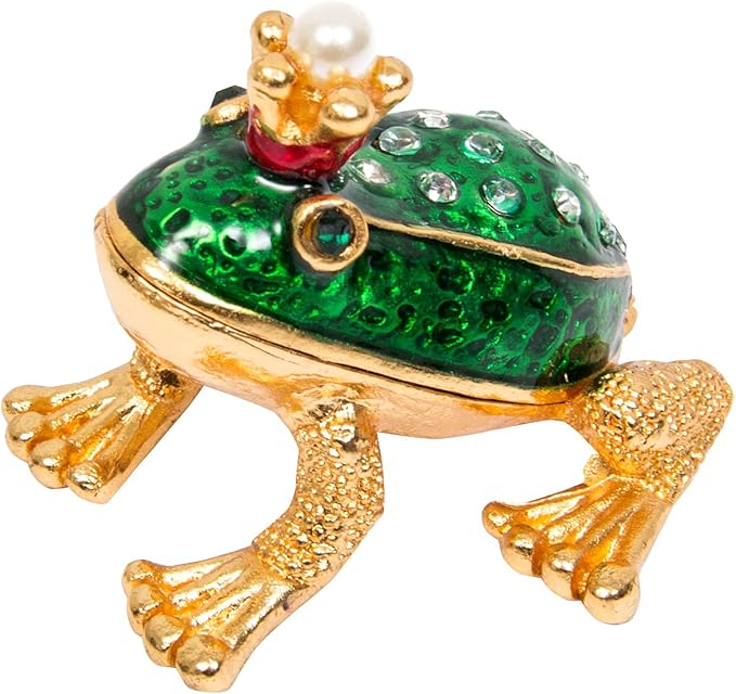 QIFU Hand Painted Mini Frog Prince Decorative Hinged Jewelry Trinket Box Unique Gift for Home Decor