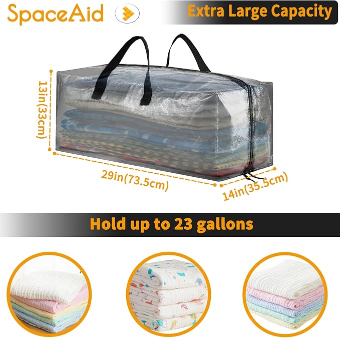 SpaceAid Heavy Duty Moving Bags, Extra Large Storage Totes W/Backpack Straps Strong Handles & Zippers, Alternative to Moving Boxes, Packing & Moving Supplies, Clear (8 Pack)