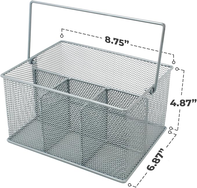 Sorbus® Utensil Caddy — Silverware, Napkin Holder, and Condiment Organizer — Multi-Purpose Steel Mesh Caddy—Ideal for Kitchen, Dining, Entertaining, Tailgating, Picnics, and much more (Silver)
