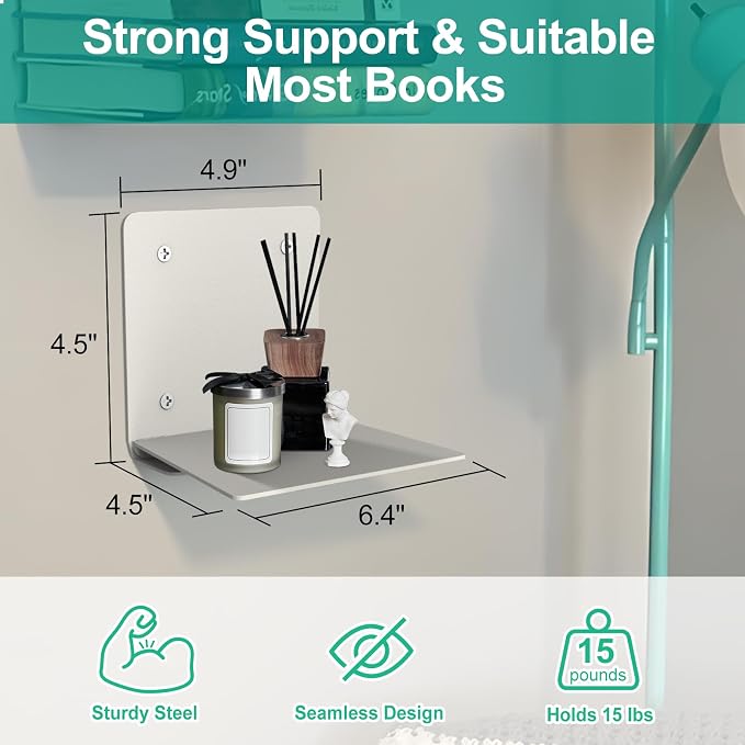 Eapele Floating Book Shelves for Wall, Steel Constructed Hidden Bookshelf with Mounting Hardware (Grey, 4pcs)