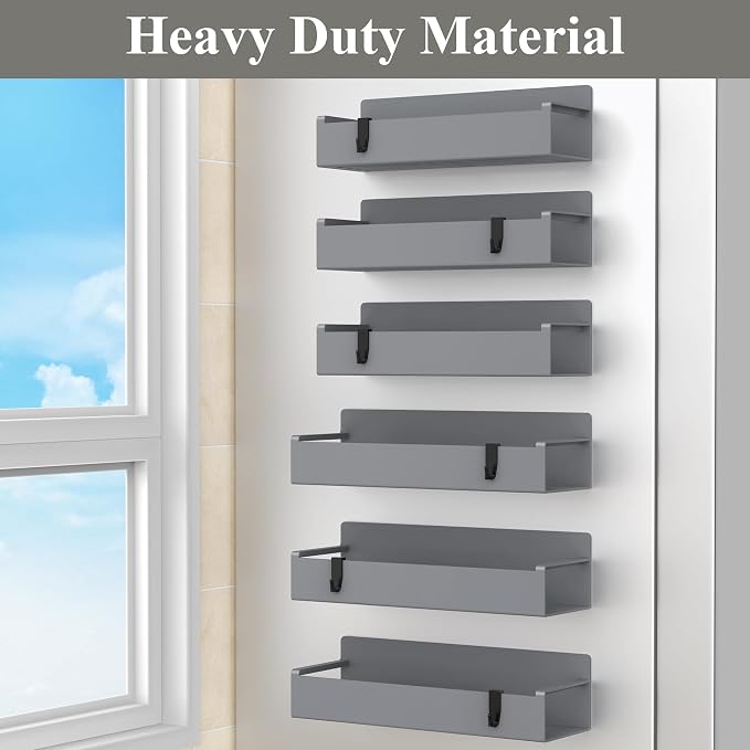HuggieGems 6 Pack Magnetic Spice Rack Organizer for Refrigerator and Oven, Dark Grey Fridge Organizers and Storage for Kitchen