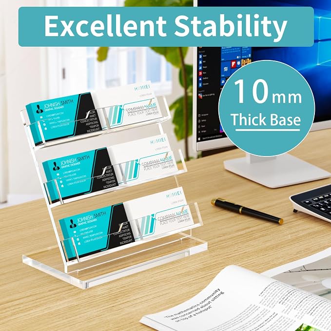 HIIMIEI Business Card Holder Desk, Acrylic Business Card Display, 3 Tier Clear Business Card Stand for Office, Exhibition, Meeting, Home, 360 Card Capacity