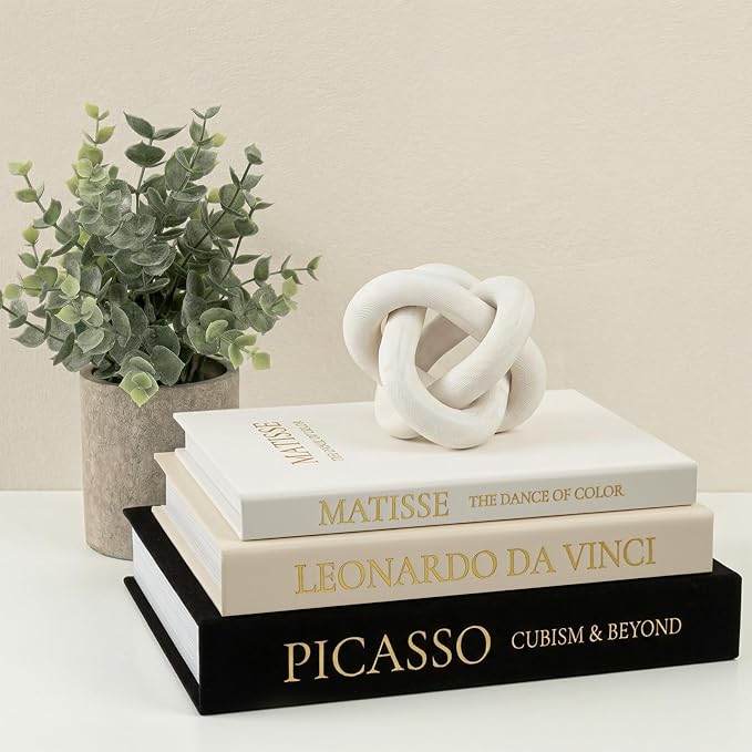 Linen Faux Book Box Set of 3, Black and White Decorative Books for Shelves, Fake Books for Decoration with Secret Compartment, Modern Aesthetic Coffee Table Decor (Black-Beige-White)