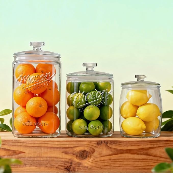 1 Gallon Cookie Jars, 2 Pcs, Large Glass Jars with Airtight Lids for Kitchen, Wide Mouth Food Storage Containers for Flour, Sugar, Sourdough Starter, Candy, Coffee, Dog Treat, Apothecary, Laundry