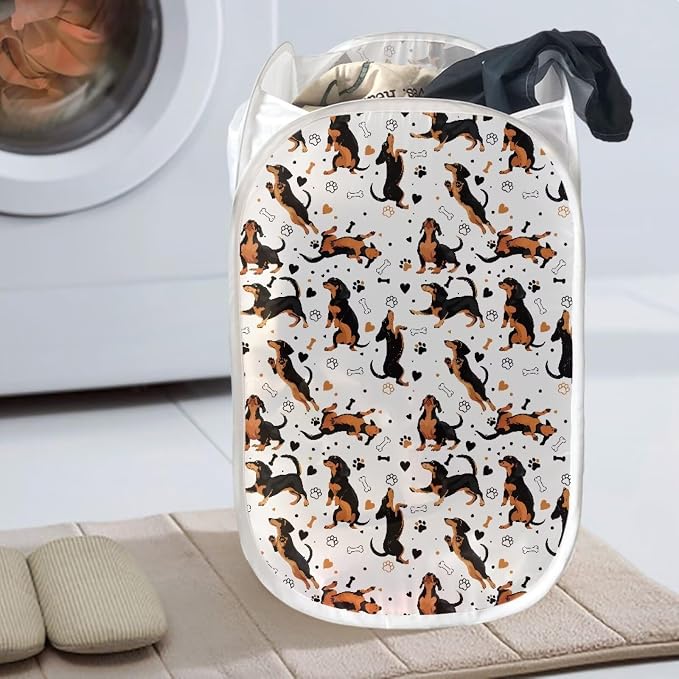 AFPANQZ Dachshund Print Mesh Popup Laundry Hamper Large Collapsible Laundry Basket Width Side with Pocket Foldable Clothes Hamper for Collage Dorms Kids Rooms Travel Save Place