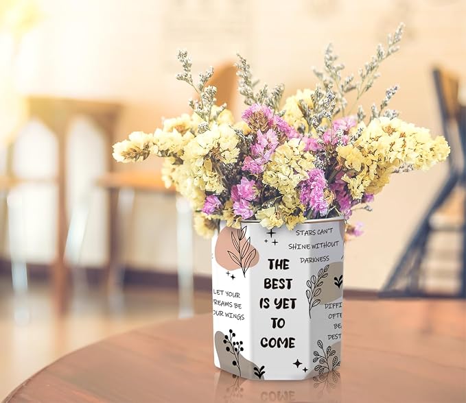 Cute Pen Holder for Desk, Ceramic Pencil Holder, Makeup Brush Holders, Desktop Stationery Organizer for School Students Office Women Teens Girls Boys, Words