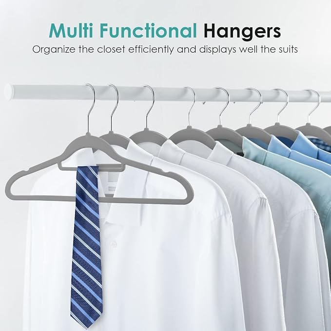 DUDUCOFU Velvet Hangers Non Slip Felt Hangers, 30 Pack Grey Velvet Clothes Hangers Space Saving Slim with 360 Degree Swivel Hook for Suits Coats, Jackets, Pants, and Dress Clothes