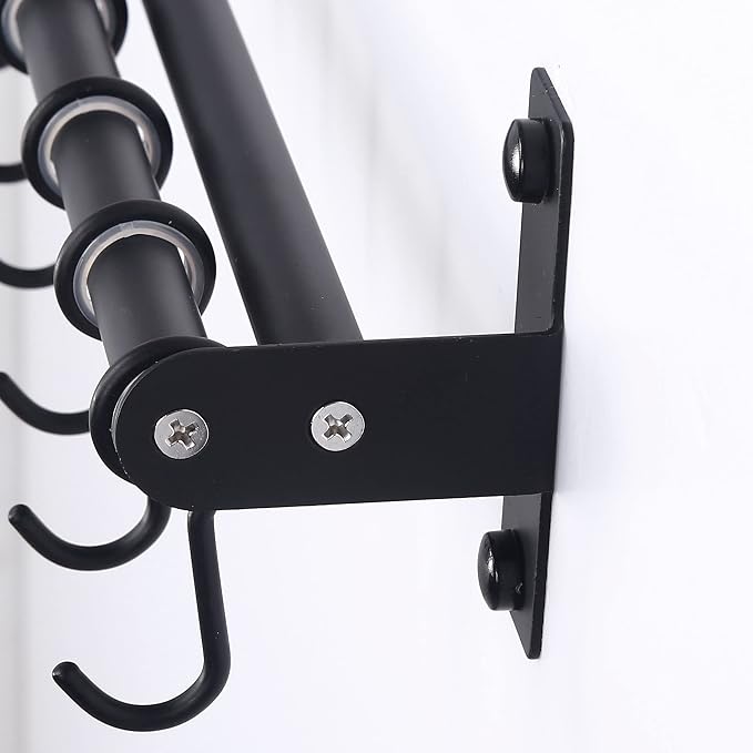 Dseap Pot Rack - Pots and Pans Hanging Rack Rail with 8 Hooks, Double Bars, Pot Hangers for Kitchen, Wall Mounted,Black