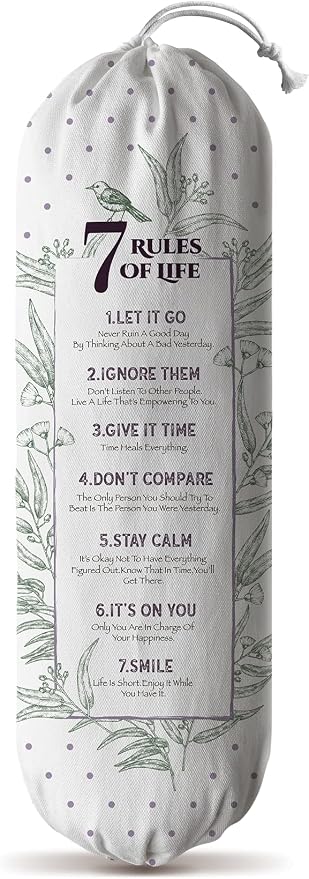 Hglian Inspirational Plastic Bag Holder,7 Rules of Life Grocery Bag Organizer Canvas Shopping Trash Bags Storage,Motivational Kitchen Décor,Gifts for Women