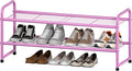SUFAUY 2 Tier 33" Wide Shoe Rack, Closet Metal Wire, Stackable, Pink
