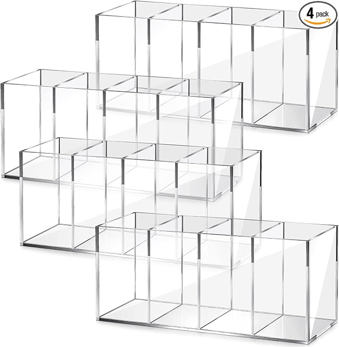 Pajean 4 Pack Acrylic Pencil Holder Back to School 4 Compartments Clear Pen Organizer Makeup Brush Holder Acrylic Pencil Organizer Cup for School Office Home Supplies Desk Accessories