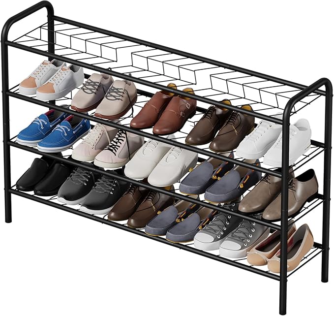 Shoe Rack,Long Shoe Organizer for Closet,Wide Shoe Storage for Entryway,4 Tier Sturdy Metal Free Standing Shoe Shelf
