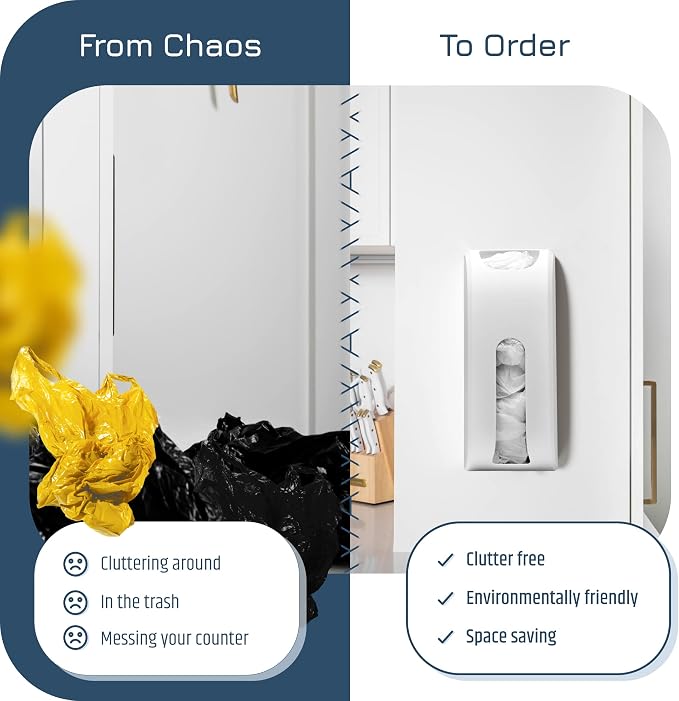 Manterio Plastic Bag Holder | UPGRADED Wall-Mount Grocery Bag Dispenser | Space-Saving Design | Easy Install | Smudge-Proof, Fingerprint-Resistant | White | Holds the Most Bags for Maximum Storage