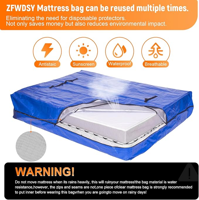Queen Size Mattress Bags for Moving,Blue Reusable Mattress Cover Storage Bag Moving Supplies with 8 Handles