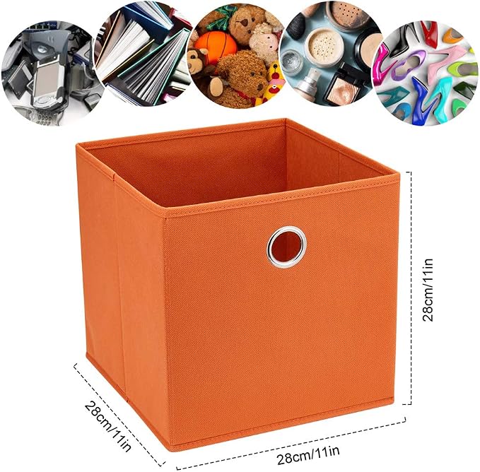 Orange Storage Cubes Bins 11x11x11 Cubicle Cubes Organizer Baskets Fabric Storage Drawers Foldable Cubes Storage Boxes Collapsible Cubes Inserts Storage for Closet Organizer Shelves ,QY-SC20-3