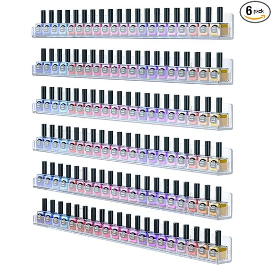 FEMELI 24 Inch Nail Polish Wall Rack: 6 Shelves Clear Acrylic Nail Polish Holder Organizer for 130-180 Bottles (24 Inch, Clear)