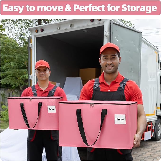 8 Pack Extra Large Heavy Duty Moving Bags with Reinforced Zipper & Wide Carrying Handles, Bright Red Large Capacity Storage Totes for Whole House Packing, Dorm Moves & Event Organization, Pink