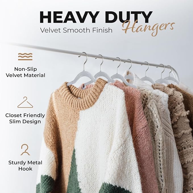 Our Modern Space 100 Pack Velvet Hanger for Shirt Pants Dresses Skirts Suits Jackets - Slim Space Saving Design - Standard Coat Hanger - Sturdy & Durable Design with Shoulder Grooves Hook
