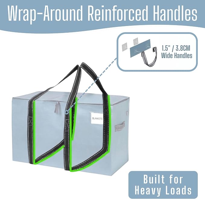 VENO 2 Pack Heavy Duty Moving Bags, Extra Large Storage Bags with Reinforced Handles & Strong Zippers, Foldable & Reusable Moving Box Alternative for Clothes & Dorm Storage