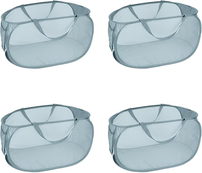 4 Pcs Mesh Popup Laundry Hamper, Opening Laundry Basket,Popup Laundry Basket with Durable Handles,Foldable Pop-up Mesh Hamper Dirty Clothes Basket for Clothes & Laundry-Home Organization