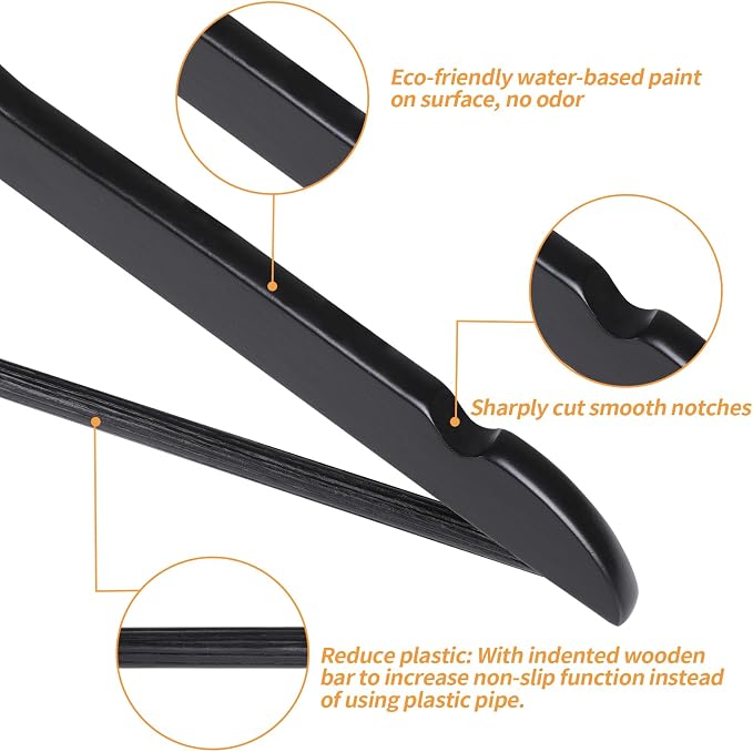 Amazon Basics Wood Suit Clothes Hangers for Closet Organizer, Black, 30-Pack