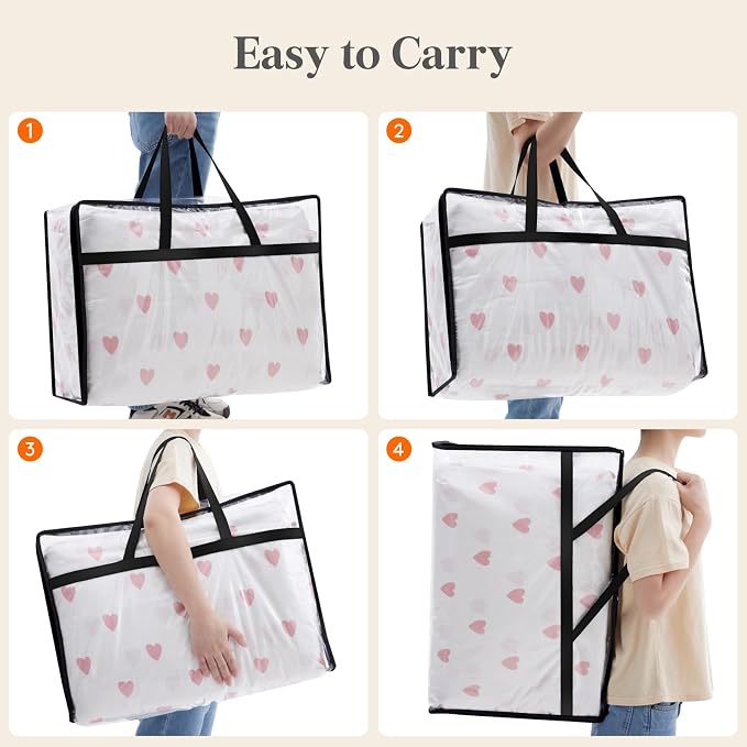 Lifewit 3 Pack Clear Blanket Storage Bags, 60L Plastic Comforter Storage Bag, Vinyl Foldable Moving Bags with Zipper, Clothes Storage Bags, Closet Organizers for Bedding, Duvet