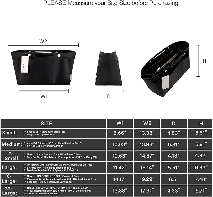 ZTUJO Purse Organizer Insert For Handbags, Silky Bag Organizer With 2 Zippers For Speedy Neverful Tote and More (Black, Medium)