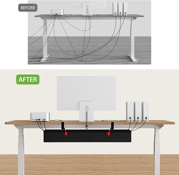 KEEGH Large 36" Under Desk Cable Management Tray - Under Desk Cord Organizer - Clamp/Screw Mount - Support Upto 70lbs - Fabric Wire Management - Gaming/PC Cable Raceways - Cord Hiders for Office/Home