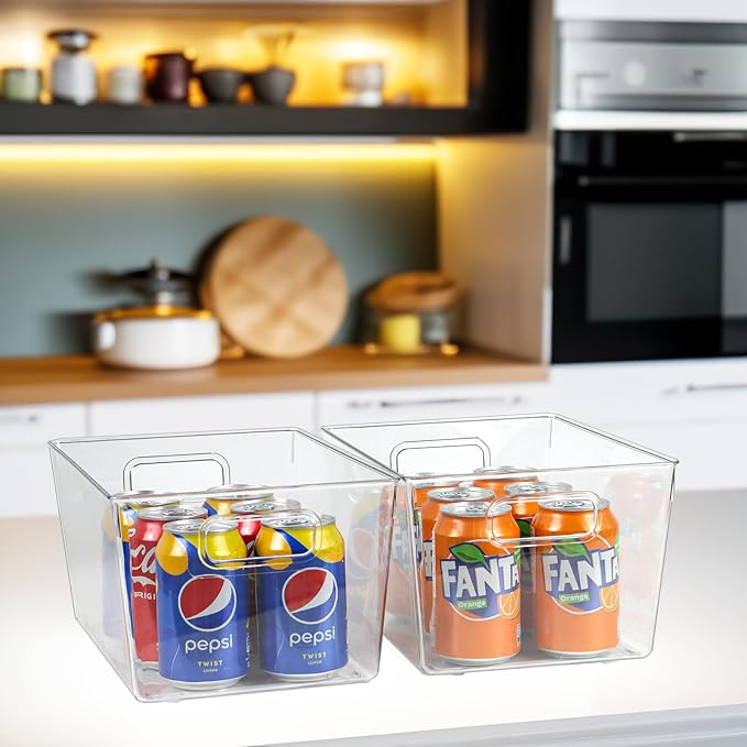 ZEXALOR 4pcs Clear Storage Bins Clear Storage Containers for Kitchen Pantry Organization, Organizing Bins with Built in Handles, Cabinet Organizers