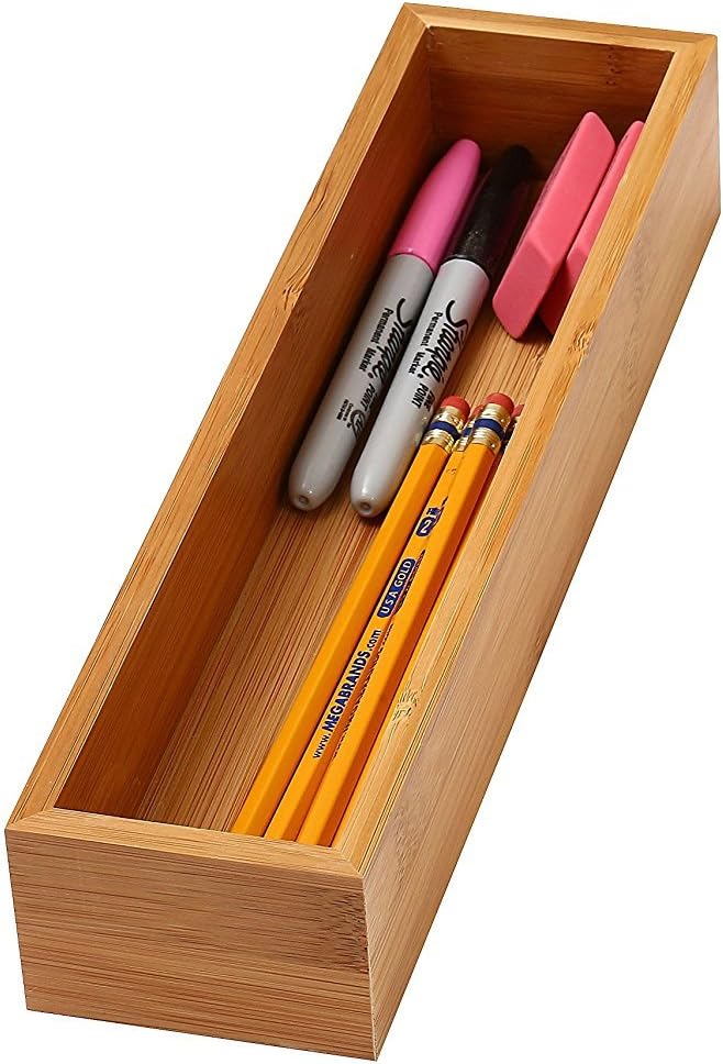 YBM HOME Bamboo Drawer Organizer Box Multi-Use Storage for Junk Drawer, Office, Home, Kitchen, Bedroom, Children Room, Craft, Sewing, and Bathroom, 3x12x2 Inch