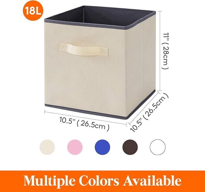 Lifewit Storage Cubes, Foldable Decorative Fabric Storage Baskets for Organizing Home Organizers with Handles for Shelves, Closet, 11 Inch Bins, 18L Beige, 12 Packs
