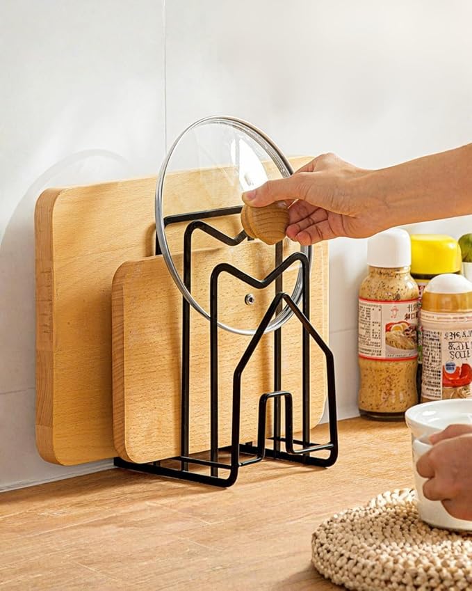 LINFIDITE Cutting Board Holder Chopping Boards Organizer Holder Kitchen Countertop Pot Pan Lids Rack Kitchenware Organizer Flat Steel 4.92 x 5.7 x 8.47 in. Black