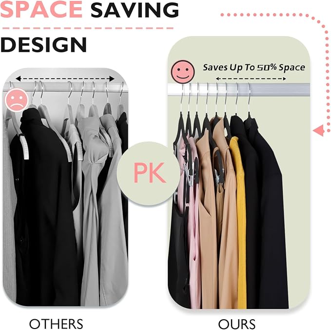 ManGotree Pants Hangers with Movable Clips, Non-Slip Velvet Skirt Hangers, Space-Saving Clothes Hangers for Pants, Skirts, Shirts, Coats, Dresses (18 Pack, Black)