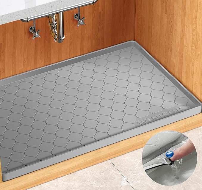 Winisok Silicone Under Sink Mat 28" x 22", kitchen Essentials and Gadgets, Shelf liner and Cabinet Protector, Home Organizers and Storage, Waterproof Bathroom Tray