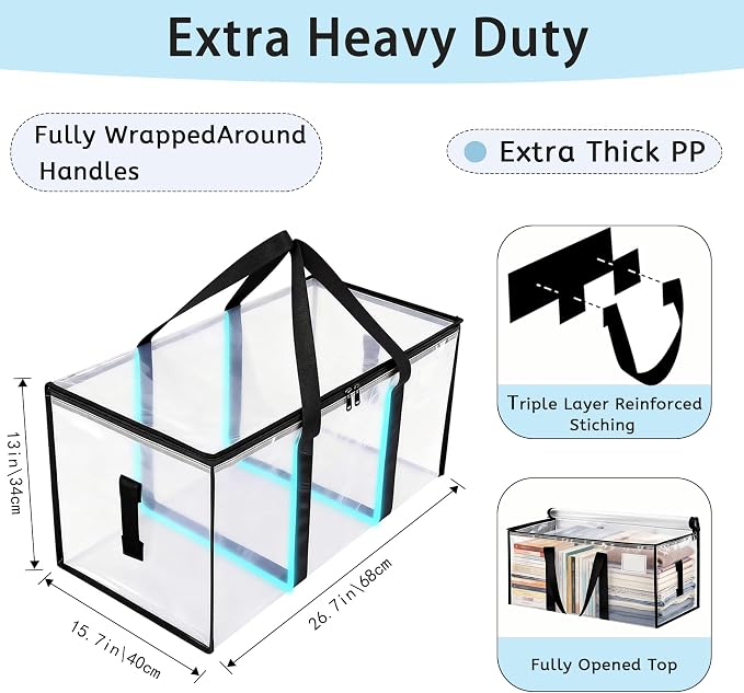 8 Pack Extra Large Heavy Duty Moving Bags,Clear Storage Bins with Lids,Moving Boxes with Zippers & Reinforced Handles,Waterproof Foldable Storage Totes for College Dorm,Traveling,Moving Supplies