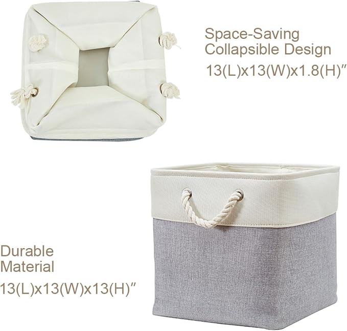 DECOMOMO Cube Storage Bin 13x13, Fabric Storage Bins, Kallax Storage Cubes (Grey & White, 3 Pack)