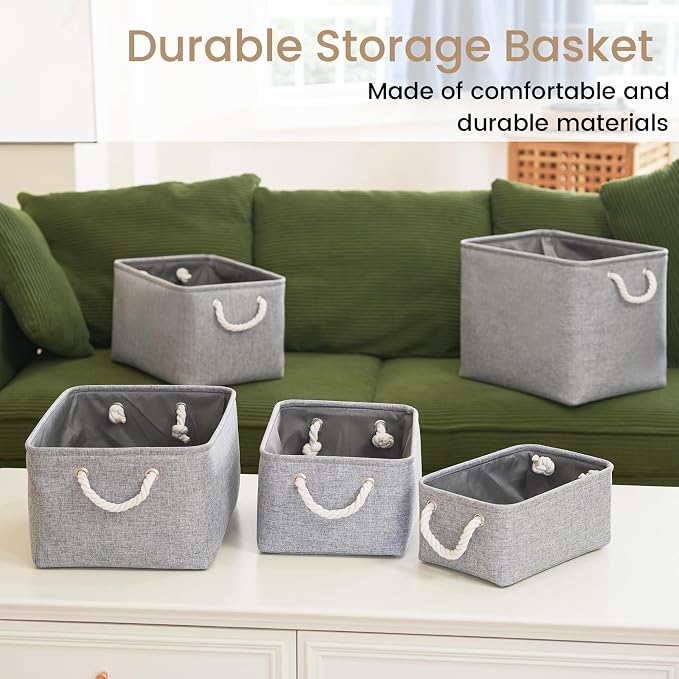 Storage Baskets for Shelves 13.8x9.8x6.7 Inch, Foldable Fabric Storage Bins with Handles, Small Storage Baskets for Organizing Closet, Office, Home Organization (1-Pack, Gray)