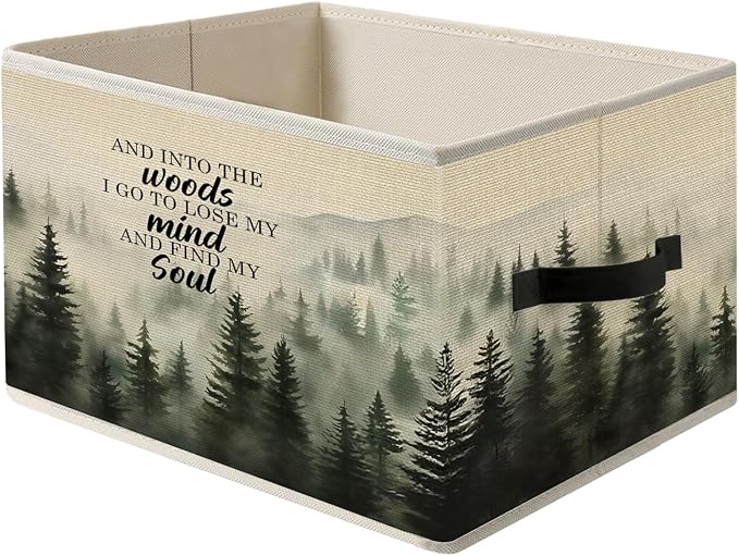 Foggy Misty Nature Forest Storage Bin Box with Handles, and into the Woods I Go to Lose My Mind Find My Soul Foldable Organizer Basket Toybox for Bedroom Bathroom Clothes Toys Books
