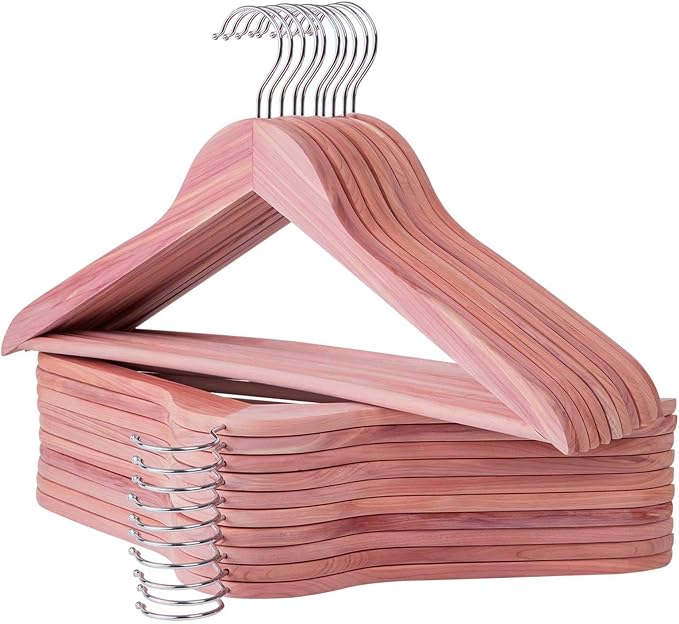 Cedar Hangers 30 Pack, American Red Cedar Wood Suit Hangers with 360° Swivel Hook, Smooth Surface Slim Cedar Wood Coat Hangers, Great for Refresh Closet
